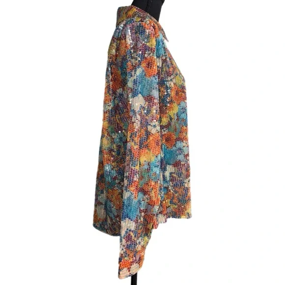 Cato Collection - Limited Edition - Rainbow Floral Sequined Shirt - Size XL - Picture 6 of 10